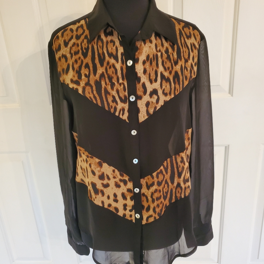 Cleo Black Blouse with Leopard Accents
